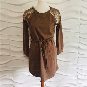 She + Sky Sz Lg Sparkly Comfortable Brown Dress